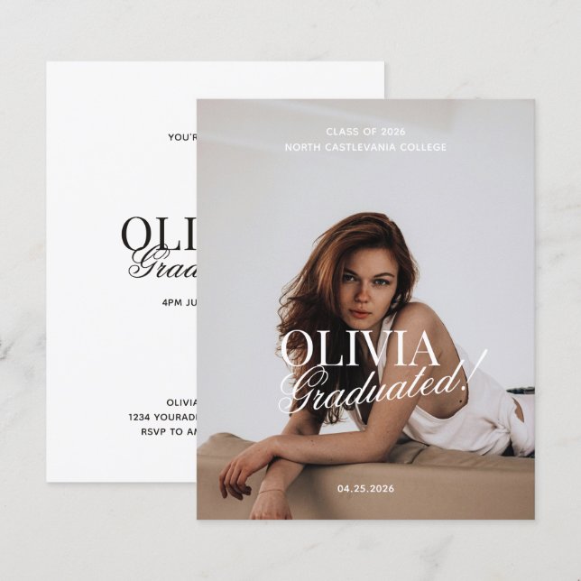 BUDGET Modern Photo Typography Script Grad Party (Frente/Verso)