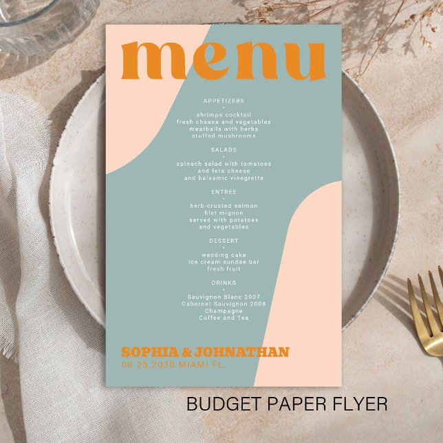 Budget modern retro groovy wedding menu template (Criador carregado)