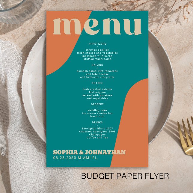 Budget modern retro groovy wedding menu template (Criador carregado)
