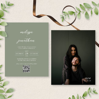 BUDGET Modern Sage Green Photo Code Casamento QR
