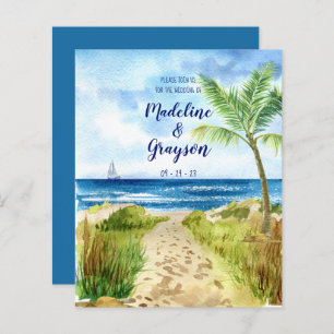 BUDGET Modern Watercolor Beach QR Code Convite