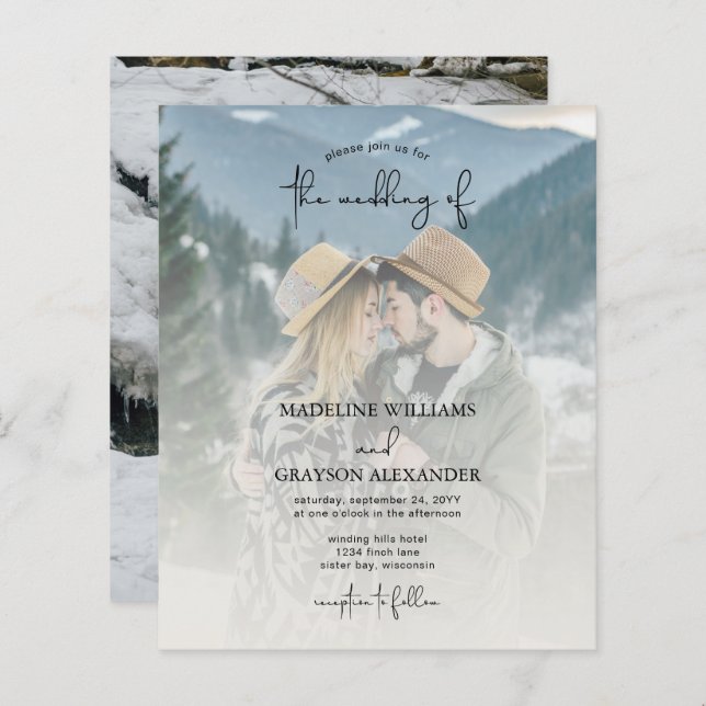 BUDGET Moderno Script Elegante Dois Casamento Foto (Frente/Verso)