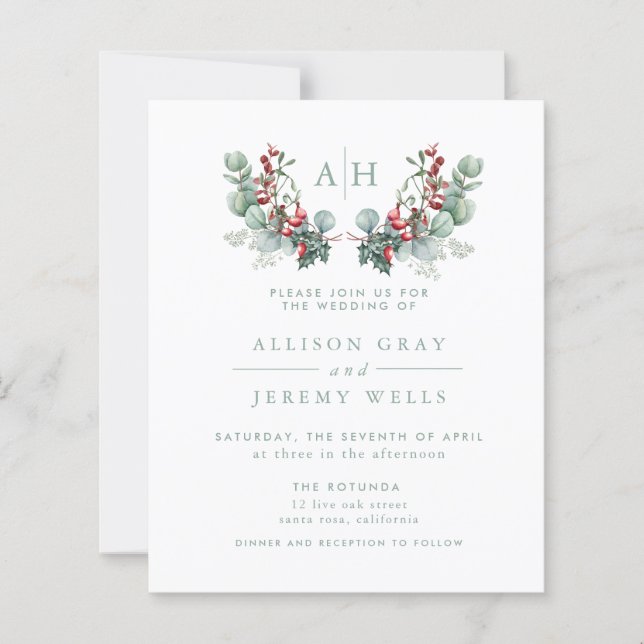 Budget Monogram Floral Wedding Invitation Flyer (Frente)