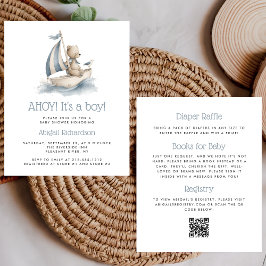 Budget Nautical Teddy Bear QR Code Boy Baby Shower