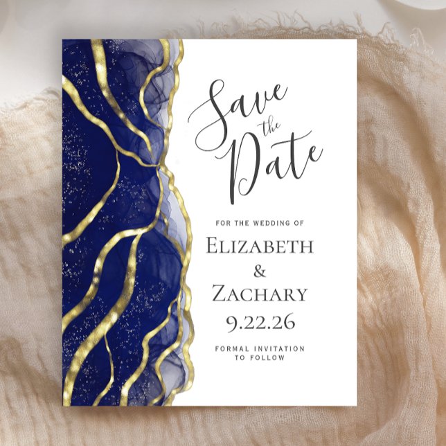 Budget Navy Blue Gold Ink Wedding Save the Date (Criador carregado)