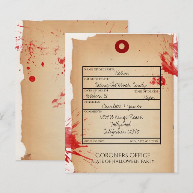 BUDGET Novelty Halloween Toag Coroners Office (Frente/Verso)