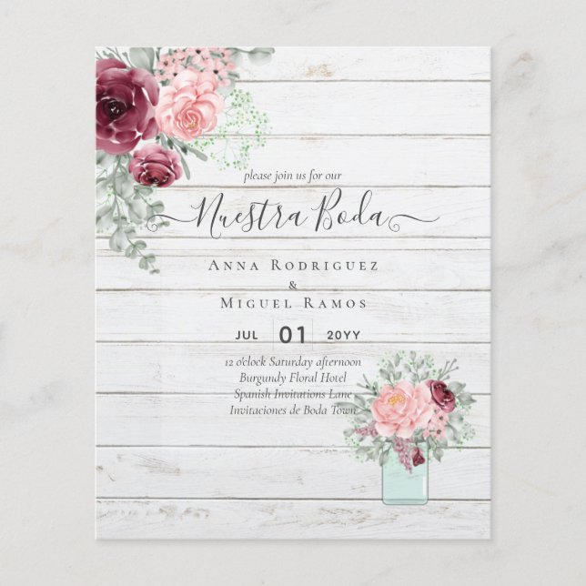 BUDGET Nuestra BODA Burgundy Casamento Floral Rosa (Frente)