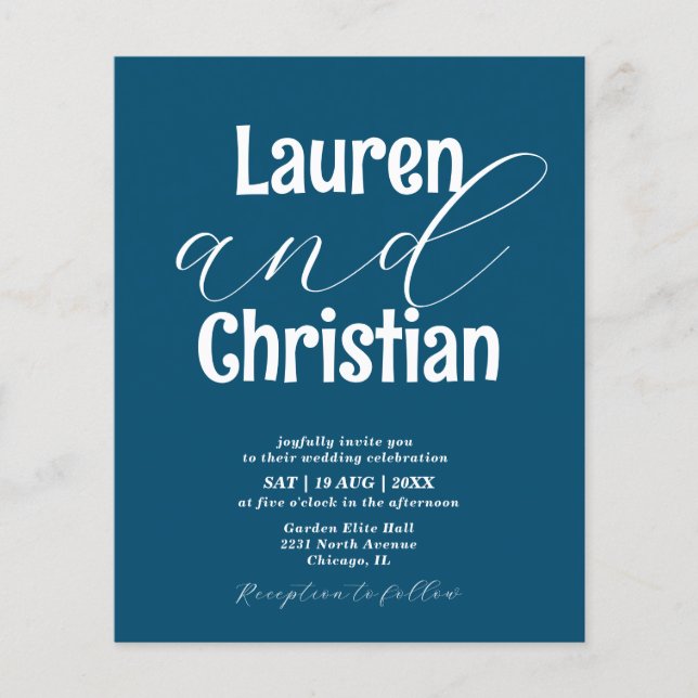 Budget Ocean Blue Scripture Wedding Invitation (Frente)
