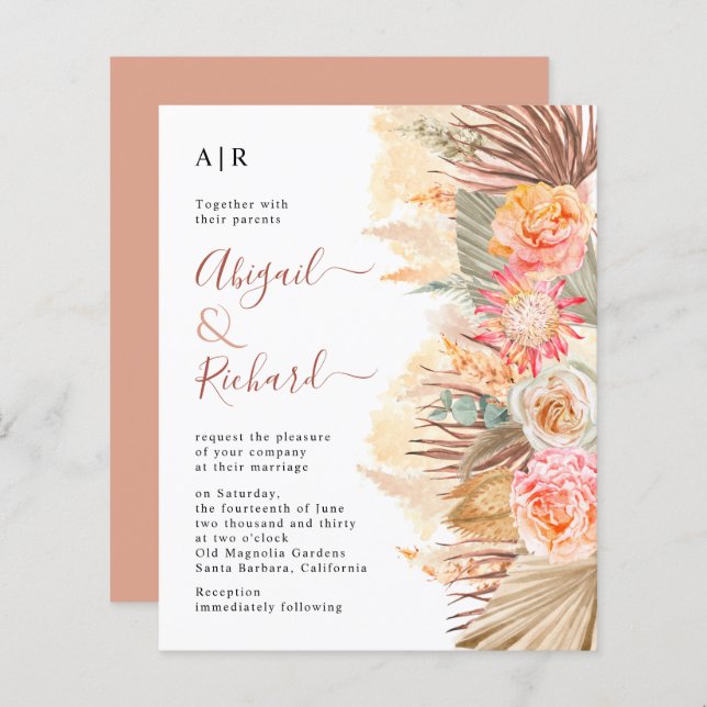 BUDGET Pampas convite para casamento (Frente/Verso)