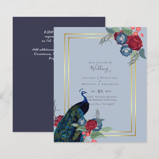 BUDGET Peacock Blue Burgundy Casamento outono (Frente/Verso)