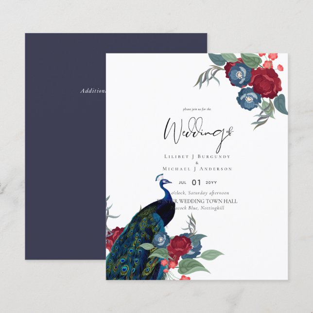 BUDGET Peacock Blue Burgundy Casamento outono (Frente/Verso)