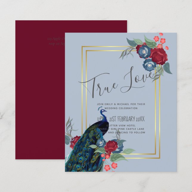 BUDGET Peacock Blue Burgundy Casamento outono (Frente/Verso)