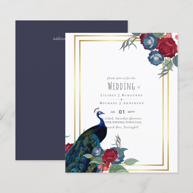 BUDGET Peacock Blue Burgundy Casamento outono (Frente/Verso)