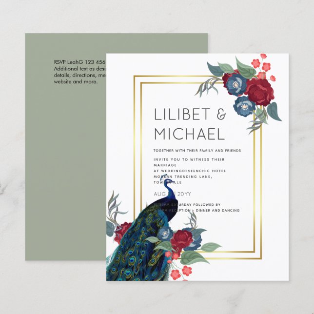 BUDGET Peacock Blue Burgundy Casamento outono (Frente/Verso)