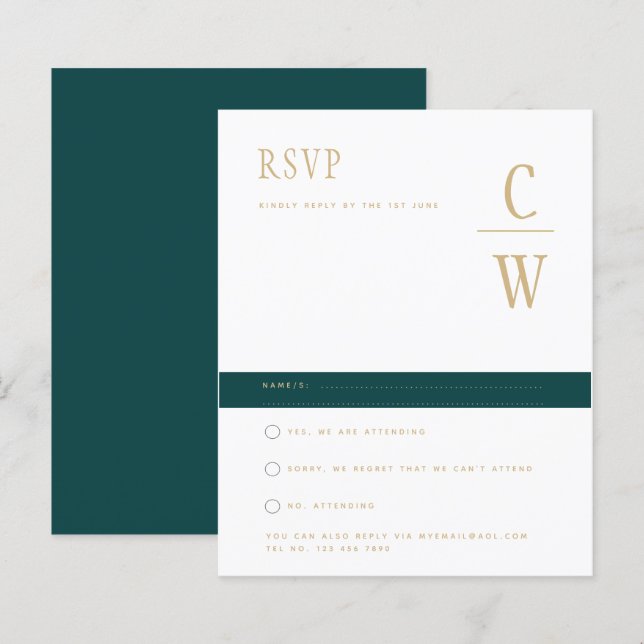 BUDGET Peacock TEAL Dourado Casamento Verde RSVP (Frente/Verso)