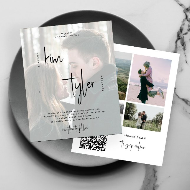 Budget photo collage QR CODE wedding Invitation (Criador carregado)