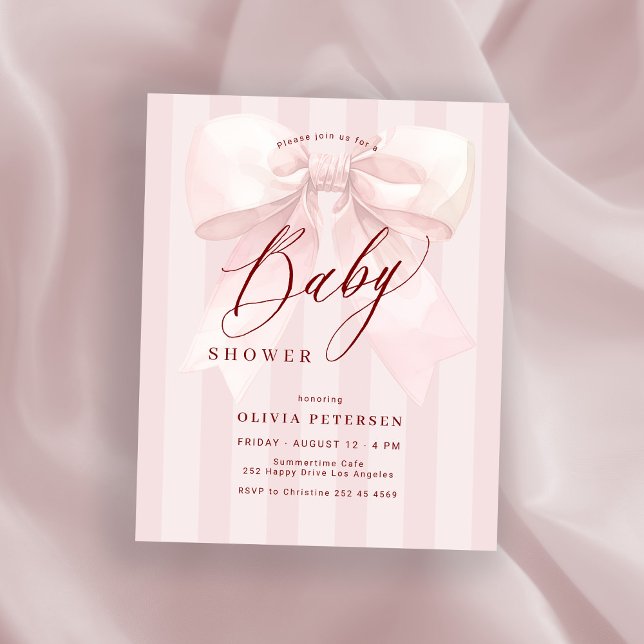 Budget pink bow girl baby shower invitation (Criador carregado)