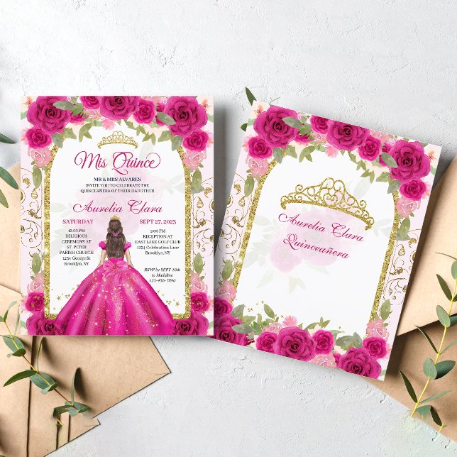 BUDGET Pink Floral Princesa Dourada Quinceanera (Criador carregado)
