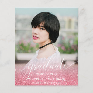 BUDGET PINK Glitter Ombre Girly Graduação de Foto