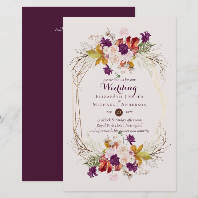 BUDGET Plum e Casamentos de Coral Convites A9 (Frente/Verso)