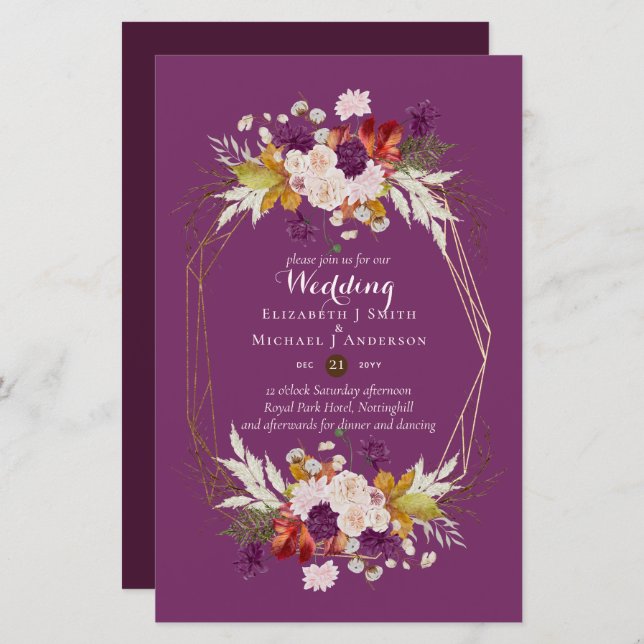 BUDGET Plum e Casamentos de Coral Convites A9 (Frente/Verso)