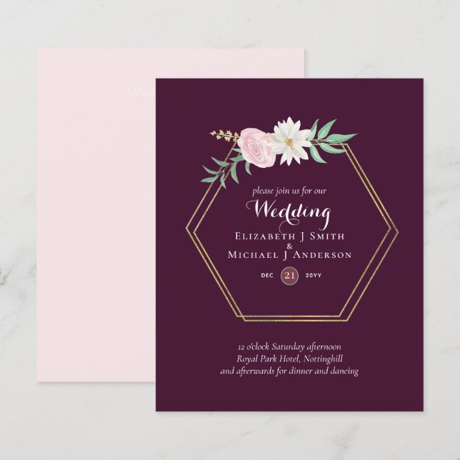 BUDGET Plum e Coral Floral Weding Convite (Frente/Verso)