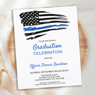 Budget Police Graduation Invitation Thin Blue Line