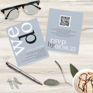 BUDGET QR code Dusty Blue Text Convite de casament