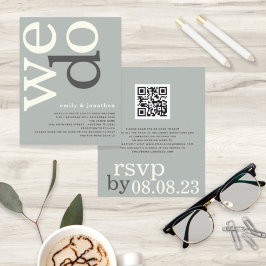 BUDGET QR code Sage Ivory Text Convite de casament