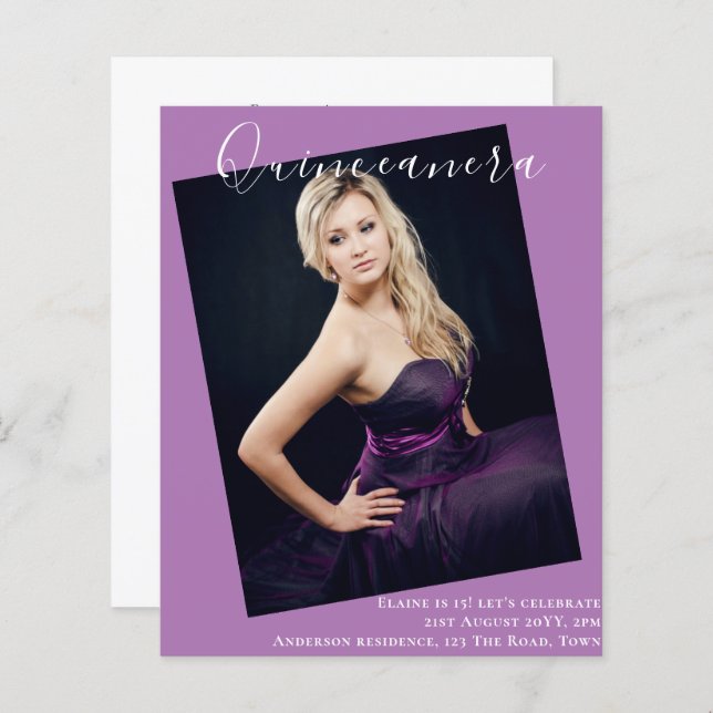 BUDGET Quinceanera PHOTO Convite (Frente/Verso)