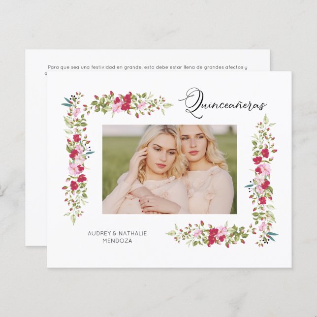 Budget Quinceañeras Spanish Floral Photo  (Frente/Verso)