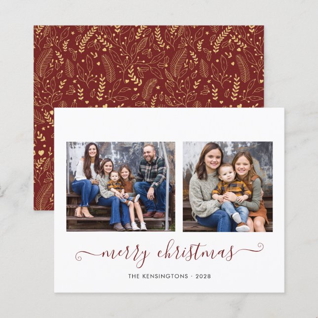 BUDGET Red Dourado Simple Script Foto de Natal (Frente/Verso)