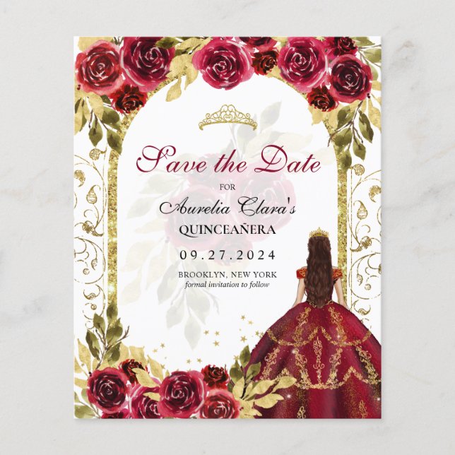 BUDGET Red Floral Princesa Dourada Arca Quinceaner (Frente)