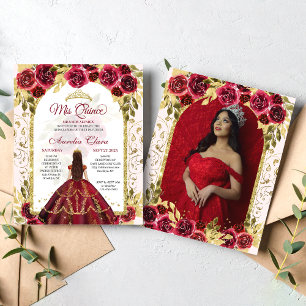 BUDGET Red Floral Princesa Dourada Foto Quinceaner
