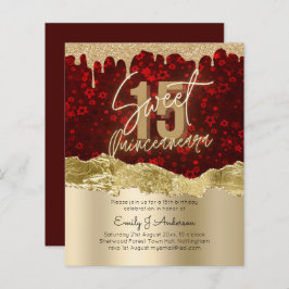 BUDGET Red Gold Foil Glitter Quinceanera 15