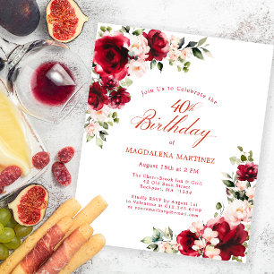 BUDGET Red Pink Rose Floral Aniversário Convite