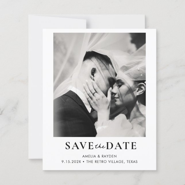BUDGET Retro Elegant Photo Wedding Save the date (Frente)