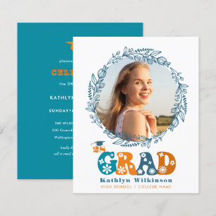 BUDGET Retro Floral Wreath Graduação Convite