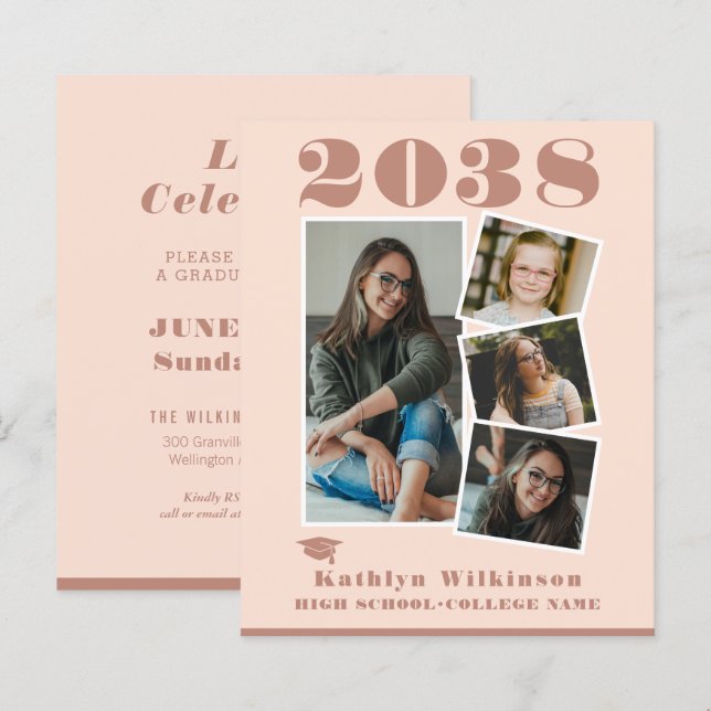 BUDGET Rosa cor-de-rosa 4 Foto Simples Convite (Frente/Verso)