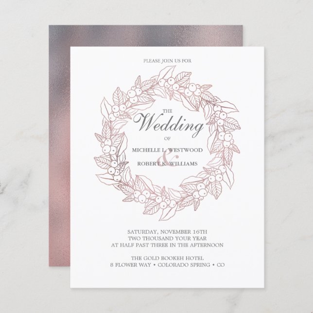 BUDGET Rosa de Elegante Romântico Casamento Dourad (Frente/Verso)