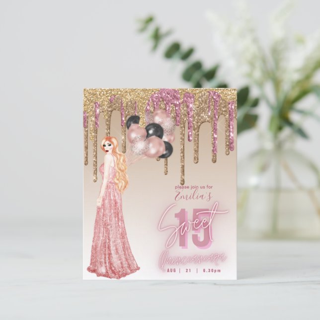 BUDGET Rosa Dourada Glitter Quinceanera Cabelo Ver (Em pé/Frente)