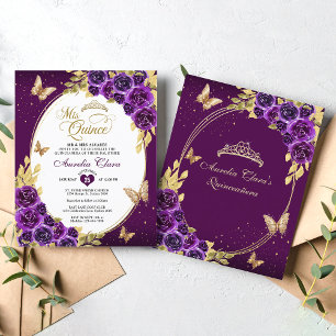 BUDGET Roxo Dourado Tiara Mis Quinceanera