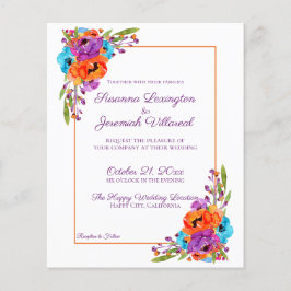 BUDGET Roxo Laranja Floral Casamento de Aquarela