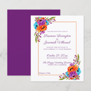 BUDGET Roxo Laranja Floral Casamento de Aquarela