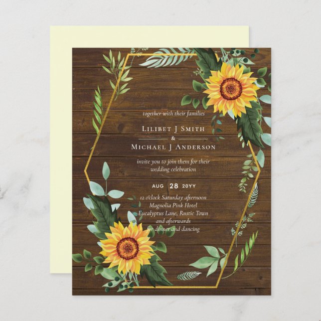 BUDGET Rustic BOHO Sunflower Casamento Verde (Frente/Verso)