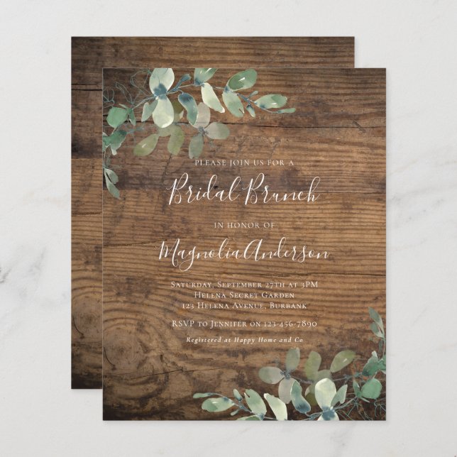 BUDGET Rustic Eucalyptus Bridal Brunitation (Frente/Verso)