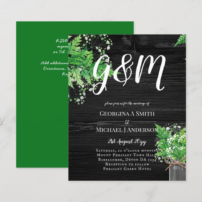 BUDGET Rustic Ferns Greenery Convite de casamento (Frente/Verso)