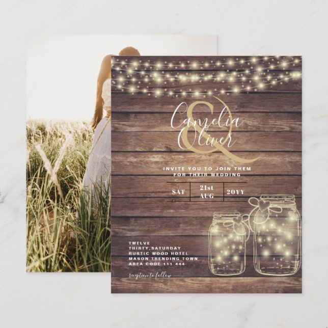 BUDGET Rustic Mason Jar Luz Madeira CASAMENTO (Frente/Verso)