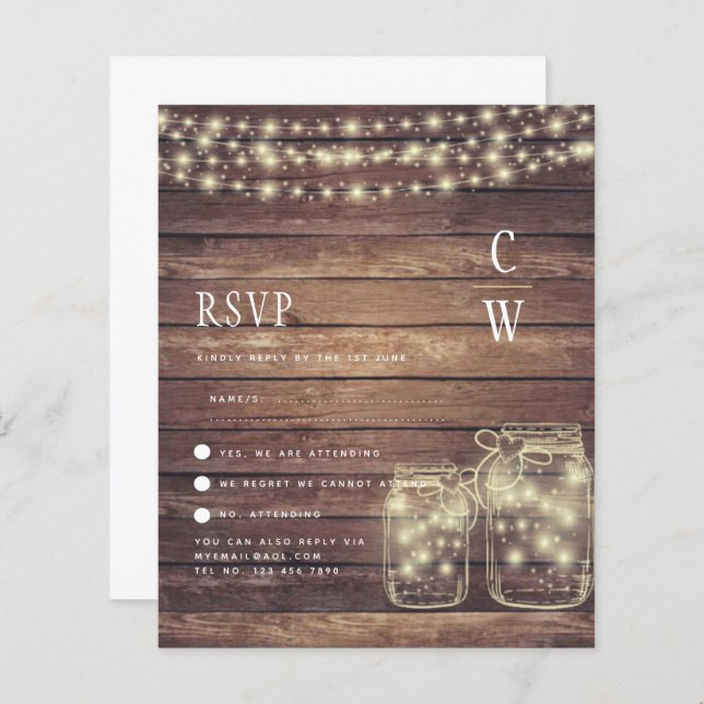 BUDGET Rustic Mason Jar Luz Madeira CASAMENTO (Frente/Verso)