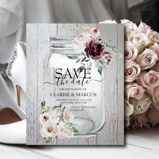 BUDGET Rustic Mason Jar Salve a Data Convite (Criador carregado)